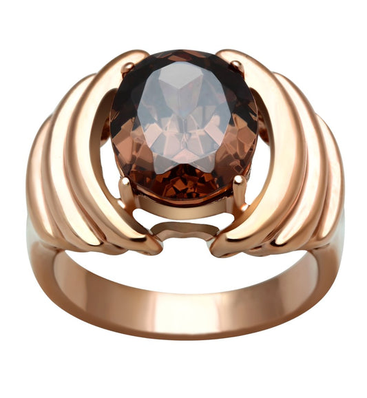 MAGL242 - IP Rose Gold(Ion Plating) Brass Ring with AAA Grade CZ  in Brown