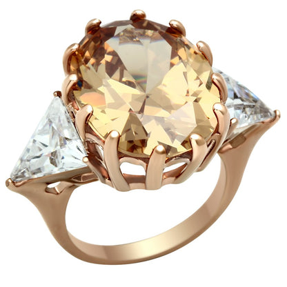 MAGL243 - IP Rose Gold(Ion Plating) Brass Ring with AAA Grade CZ  in Champagne