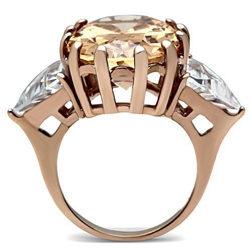 MAGL243 - IP Rose Gold(Ion Plating) Brass Ring with AAA Grade CZ  in Champagne