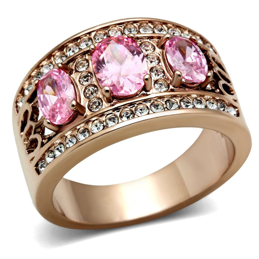 MAGL244 - IP Rose Gold(Ion Plating) Brass Ring with AAA Grade CZ  in Rose