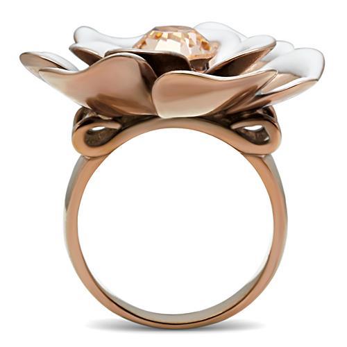 MAGL247 - IP Rose Gold(Ion Plating) Brass Ring with Top Grade Crystal  in Light Peach