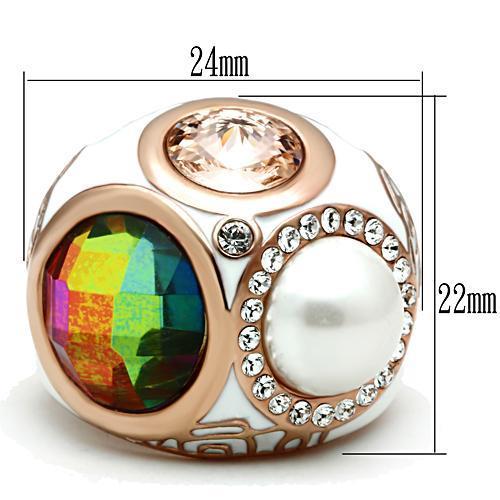 MAGL248 - IP Rose Gold(Ion Plating) Brass Ring with Synthetic Synthetic Glass in Multi Color