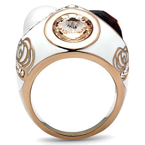 MAGL248 - IP Rose Gold(Ion Plating) Brass Ring with Synthetic Synthetic Glass in Multi Color