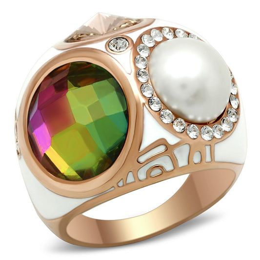 MAGL248 - IP Rose Gold(Ion Plating) Brass Ring with Synthetic Synthetic Glass in Multi Color