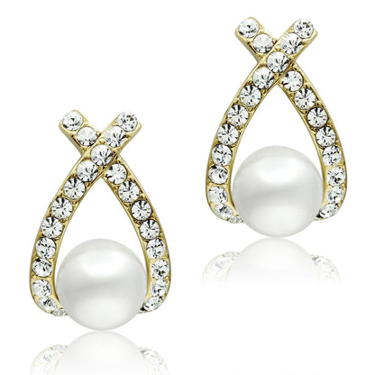 MAGL251 - IP Gold(Ion Plating) Brass Earrings with Synthetic Pearl in White