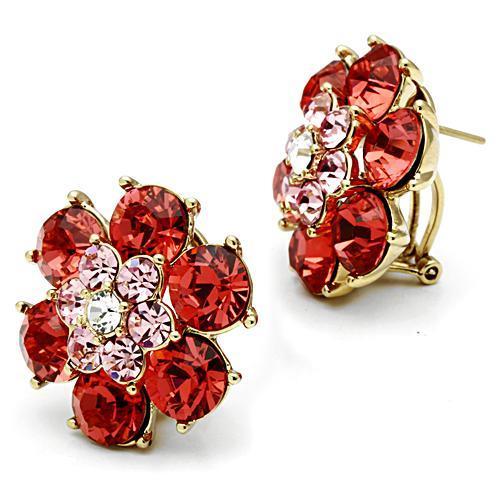 MAGL252 - IP Gold(Ion Plating) Brass Earrings with Top Grade Crystal  in Multi Color