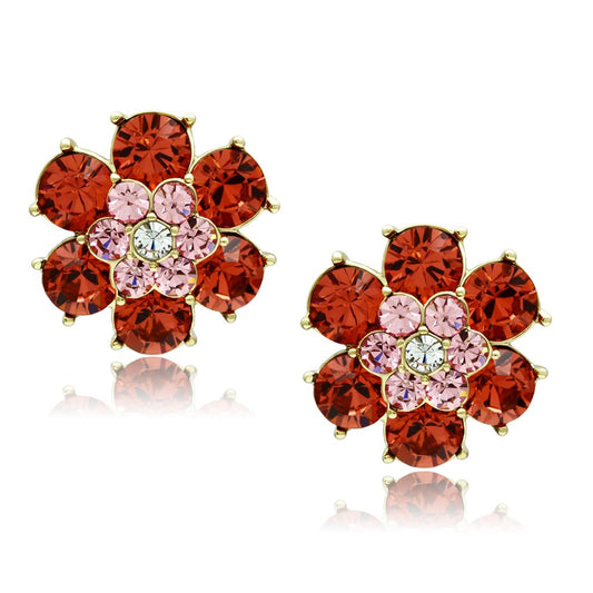 MAGL252 - IP Gold(Ion Plating) Brass Earrings with Top Grade Crystal  in Multi Color