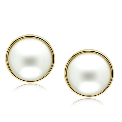 MAGL254 - IP Gold(Ion Plating) Brass Earrings with Synthetic Pearl in White