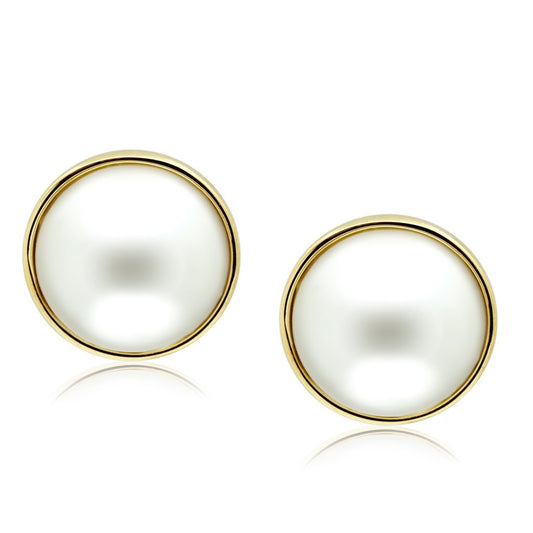 MAGL254 - IP Gold(Ion Plating) Brass Earrings with Synthetic Pearl in White