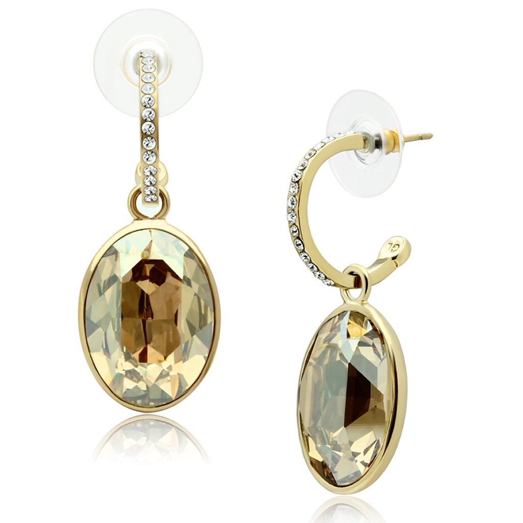 MAGL257 - IP Gold(Ion Plating) Brass Earrings with Top Grade Crystal  in Champagne