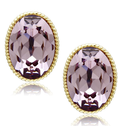 MAGL258 - IP Gold(Ion Plating) Brass Earrings with Top Grade Crystal  in Light Amethyst