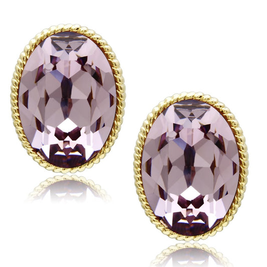 MAGL258 - IP Gold(Ion Plating) Brass Earrings with Top Grade Crystal  in Light Amethyst