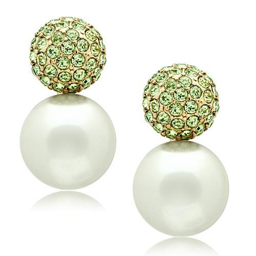 MAGL264 - IP Gold(Ion Plating) Brass Earrings with Synthetic Pearl in White