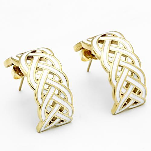MAGL272 - IP Gold(Ion Plating) Brass Earrings with Epoxy  in White
