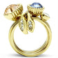 MAGL276 - IP Gold(Ion Plating) Brass Ring with Top Grade Crystal  in Multi Color