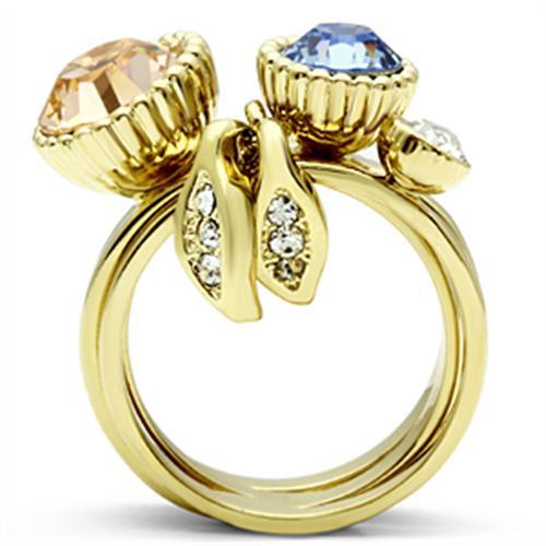 MAGL276 - IP Gold(Ion Plating) Brass Ring with Top Grade Crystal  in Multi Color