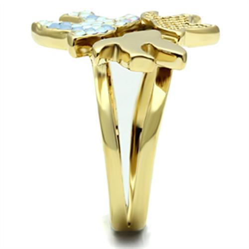 MAGL277 - IP Gold(Ion Plating) Brass Ring with Top Grade Crystal  in Multi Color