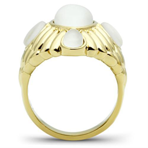 MAGL294 - IP Gold(Ion Plating) Brass Ring with Synthetic Cat Eye in White
