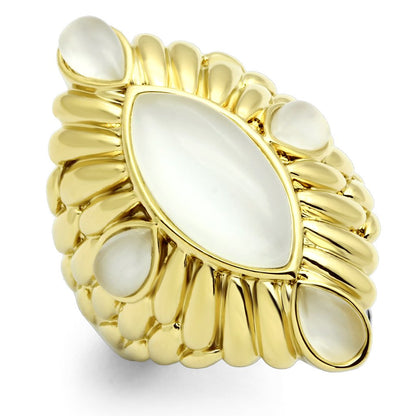 MAGL294 - IP Gold(Ion Plating) Brass Ring with Synthetic Cat Eye in White