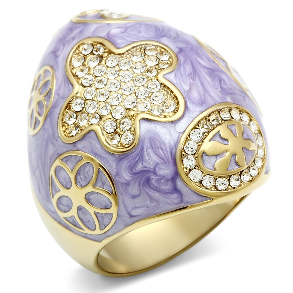 MAGL295 - IP Gold(Ion Plating) Brass Ring with Top Grade Crystal  in Clear