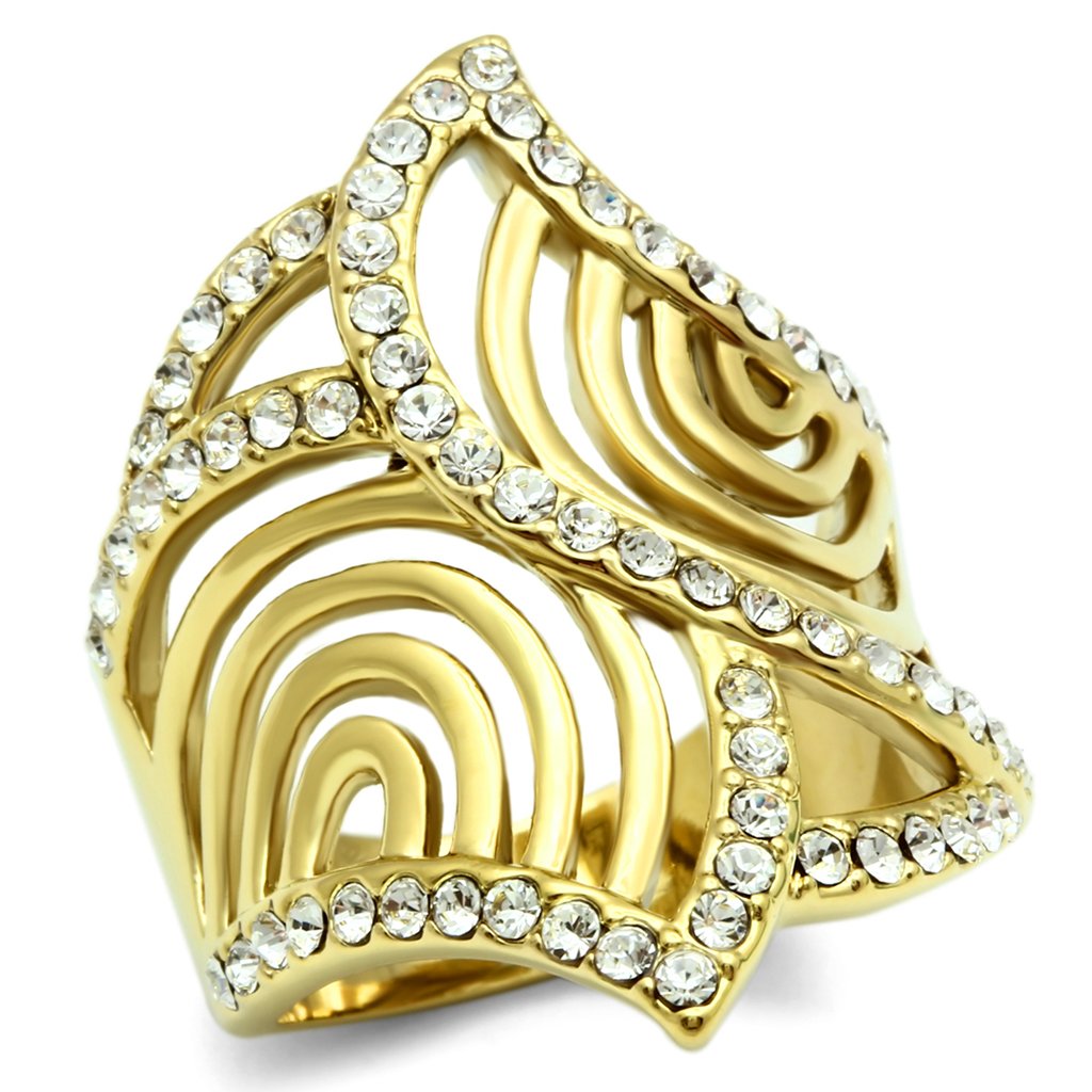 MAGL296 - IP Gold(Ion Plating) Brass Ring with Top Grade Crystal  in Clear
