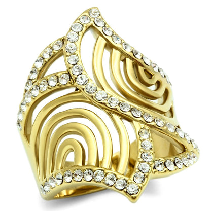 MAGL296 - IP Gold(Ion Plating) Brass Ring with Top Grade Crystal  in Clear