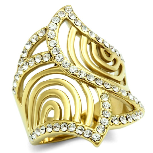 MAGL296 - IP Gold(Ion Plating) Brass Ring with Top Grade Crystal  in Clear
