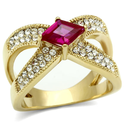 MAGL298 - IP Gold(Ion Plating) Brass Ring with AAA Grade CZ  in Ruby