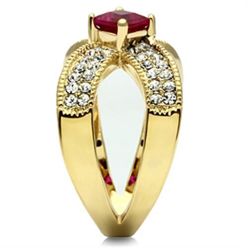MAGL298 - IP Gold(Ion Plating) Brass Ring with AAA Grade CZ  in Ruby
