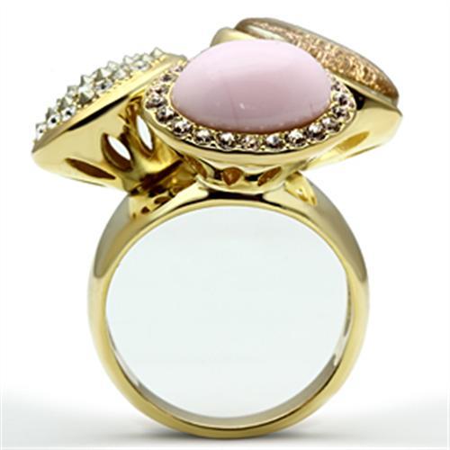 MAGL301 - IP Gold(Ion Plating) Brass Ring with Top Grade Crystal  in Multi Color