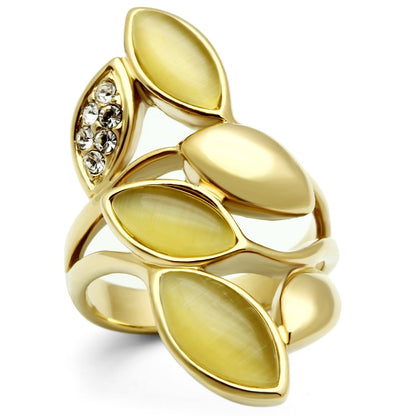 MAGL302 - IP Gold(Ion Plating) Brass Ring with Synthetic Cat Eye in Citrine Yellow