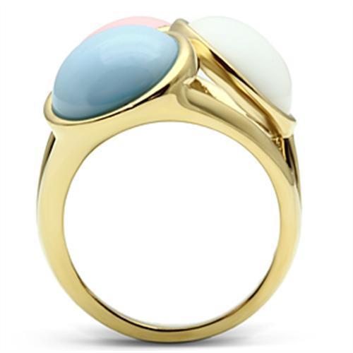 MAGL303 - IP Gold(Ion Plating) Brass Ring with Synthetic Synthetic Stone in Multi Color