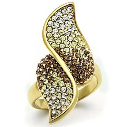 MAGL304 - IP Gold(Ion Plating) Brass Ring with Top Grade Crystal  in Multi Color
