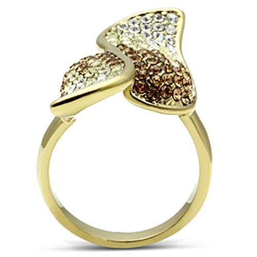 MAGL304 - IP Gold(Ion Plating) Brass Ring with Top Grade Crystal  in Multi Color