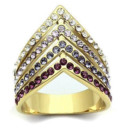 MAGL305 - IP Gold(Ion Plating) Brass Ring with Top Grade Crystal  in Multi Color