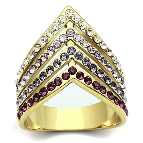 MAGL305 - IP Gold(Ion Plating) Brass Ring with Top Grade Crystal  in Multi Color