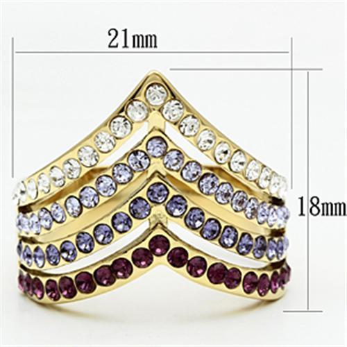MAGL305 - IP Gold(Ion Plating) Brass Ring with Top Grade Crystal  in Multi Color