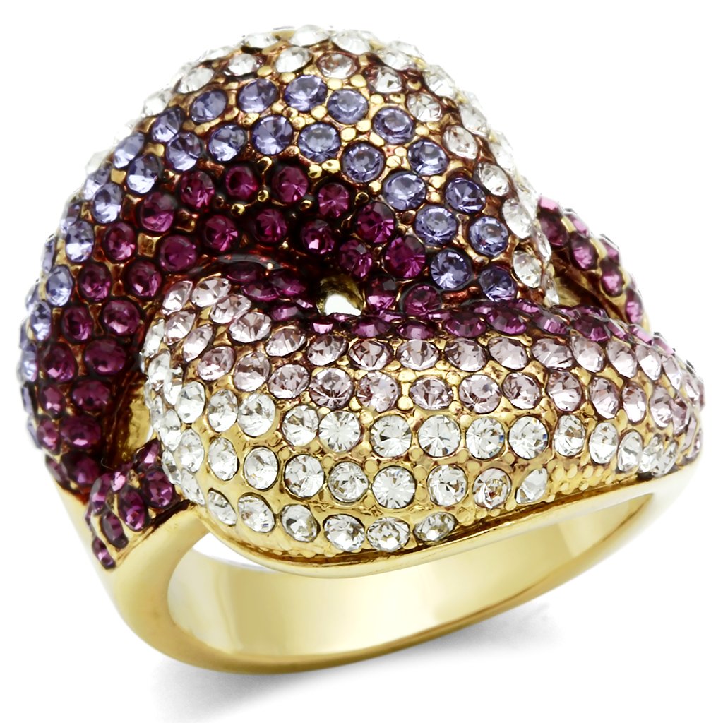 MAGL306 - IP Gold(Ion Plating) Brass Ring with Top Grade Crystal  in Multi Color