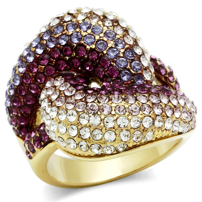 MAGL306 - IP Gold(Ion Plating) Brass Ring with Top Grade Crystal  in Multi Color