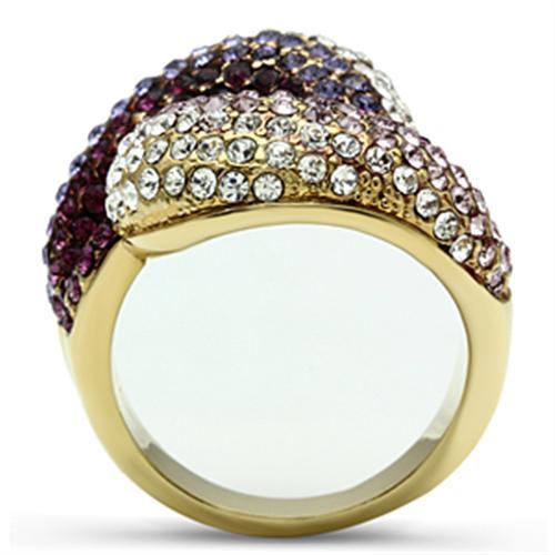 MAGL306 - IP Gold(Ion Plating) Brass Ring with Top Grade Crystal  in Multi Color