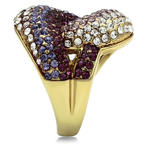 MAGL306 - IP Gold(Ion Plating) Brass Ring with Top Grade Crystal  in Multi Color