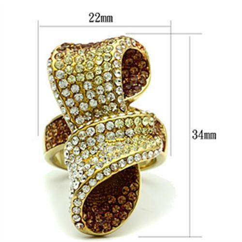 MAGL307 - IP Gold(Ion Plating) Brass Ring with Top Grade Crystal  in Multi Color