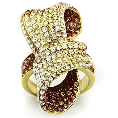 MAGL307 - IP Gold(Ion Plating) Brass Ring with Top Grade Crystal  in Multi Color