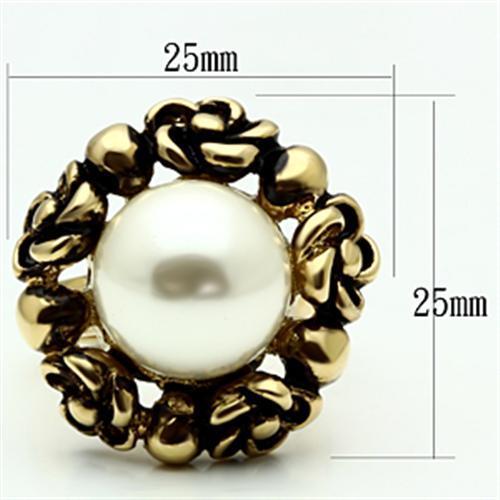 MAGL308 - IP Gold(Ion Plating) Brass Ring with Synthetic Pearl in White