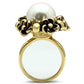 MAGL308 - IP Gold(Ion Plating) Brass Ring with Synthetic Pearl in White