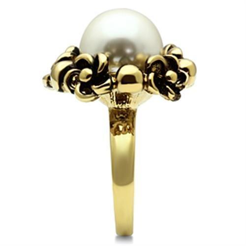 MAGL308 - IP Gold(Ion Plating) Brass Ring with Synthetic Pearl in White