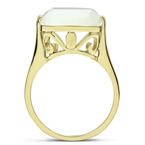 MAGL309 - IP Gold(Ion Plating) Brass Ring with Synthetic Cat Eye in White