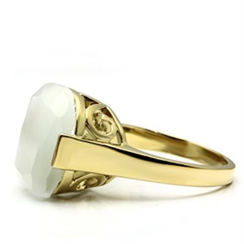 MAGL309 - IP Gold(Ion Plating) Brass Ring with Synthetic Cat Eye in White