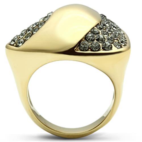 MAGL311 - IP Gold(Ion Plating) Brass Ring with Top Grade Crystal  in Black Diamond