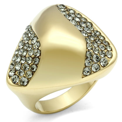 MAGL311 - IP Gold(Ion Plating) Brass Ring with Top Grade Crystal  in Black Diamond